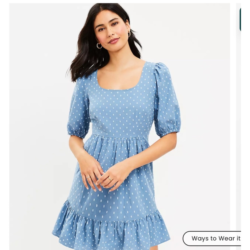 LOFT Blue Polka Dot Swing Dress